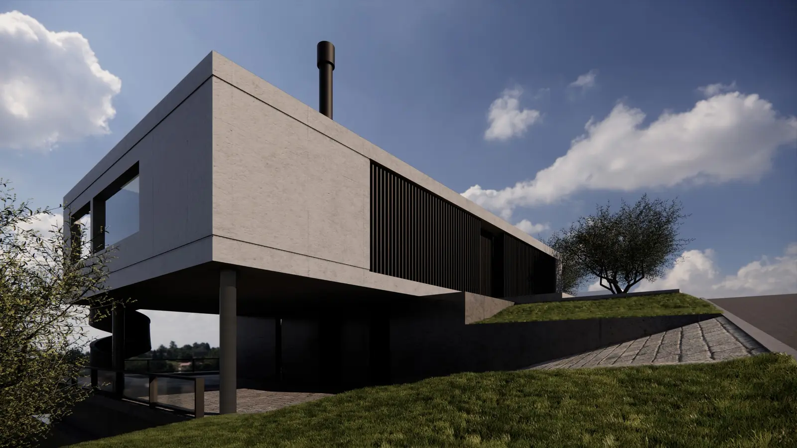 El voladizo sobre el desnivel — obra de Invernón Arquitectos en Córdoba
