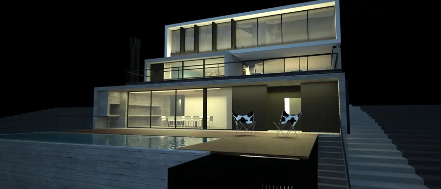 Invernón Arquitectos — El conjunto iluminado de noche